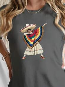 Women's T-Shirt - Mexican Traditional Print T-Shirt - Casual Short-Sleeved Crew Neck Top With Bright Geometric Patterns, Suitable For Summer And Spring, Machine Washable, Casual Everyday Style. | Traditional Dress Shirt | Women's Medium-Stretch Fabric Top - 黑色 - 查看 8