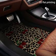 All-Weather Car Floor Mats - Leopard Print And Cherry Red Design, Durable Polyester Fiber, Non-Slip Backing, Suitable For Most Vehicles, Easy To Clean, Stylish Interior Accessory, Vehicle Floor Protection |   Elegant Interior Decoration |   Durable Car Mat - 4ps - View 4