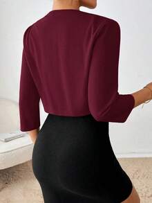 Blazer corto de mujer con abertura frontal, chaqueta elegante de unicolor para el trabajo o atuendos elegantes en otoño/invierno - Burdeos - Ver 2