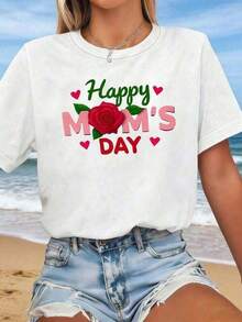 Graphic T-Shirts [S-7XL] New Women's Cotton T-Shirt - Casual Short Sleeve Crew Neck T-Shirt With Mother's Day Print, Elastic Fit For Spring/Summer, Ideal For Gatherings, Casual Wear, And Mother's Day Outfits. The Best Gift For Mom On Mother's Day. 100% Cotton. - 白色 - 查看 8