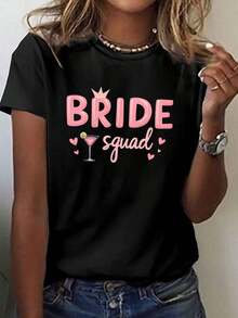 1 Piece, Classic And Versatile Pure Cotton Short-Sleeved T-Shirt, Ideal For Wearing In Any Season, With A Feminine Bridal Outfit Design, Modern Style.Jpg - Black - View 1