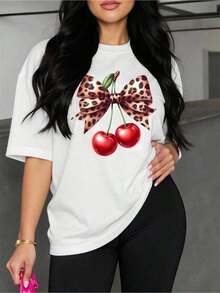 NUEVA camiseta casual de verano para mujer, de cuello redondo y manga corta, con estampado de pintura al óleo, decorada con motivos florales, de corazones, de cerezas y de letras. Tela sencilla y casual, estilo deportivo, adecuada para el uso diario y citas de San Valentín. Pieza única, 180 gramos de algodón puro, 100% algodón puro. Camiseta unisex de estilo vintage urbano, holgada, de algodón puro, de manga corta y cuello redondo. - Blanco - Ver 6