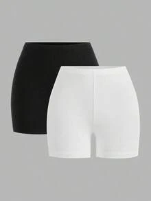 2 piezas Leggings básicos casuales de unicolor para mujer de talla grande, aptos para el verano - Multicolor 4 - Ver 10