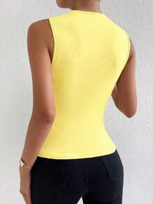 Blusa casual versátil con cuello alto y plisados para mujer - Amarillo - Ver 2