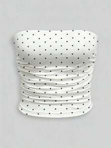 Top tubo plisado de unicolor simple, casual de verano - Blanco 2 - Ver 6