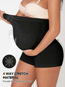 Pantalones cortos de maternidad con cintura alta y panel de soporte abdominal expandible, adecuados para yoga, entrenamiento y uso durante el embarazo en Navidad - Negro - Ver 4