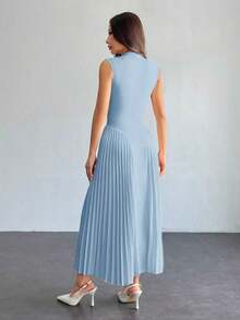 Vestido ajustado de línea A con pliegues elegante para mujer - Celeste - Ver 2