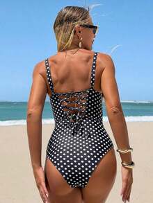 Traje de baño de una pieza con control de abdomen y acolchado, elegante y maduro, para mujer, color negro - Multicolor - Ver 5