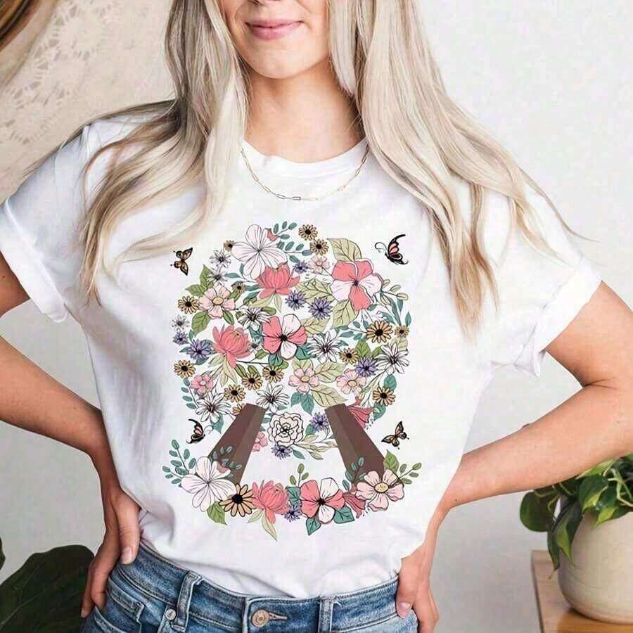 Mujeres Redondo Cuello Ajustado Camiseta 100% Algodón Primavera/Verano Ropa Camisa Epcot Flor Jardín Festival Floral Epcot Epcot Grupo Camisa Suéter Viaje en Familia Divertido Impreso Camiseta Mujeres, Cómodas Acogedor Verano Estilos Tops, Vacaciones Conjuntos de ropa Mujeres, Adecuado Mujeres' Diario Informal Wear2026-Adecuado Para Diario Desgaste, Vacaciones Fiesta-Vintage Calle Estilo Unisexo Suelto Algodón Corto Manga Tripulación Cuello Camiseta 100% algodón puro - Blanco - Ver 1