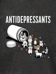 Plus Size Short-Sleeved, Crew Neck T-Shirt With A Cute "Anti-Depression" Dog Print, Made Of Comfortable And Stretchy Fabric, Regular Fit For Casual Summer Wear - 深灰色 - 查看 6