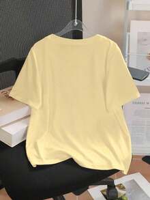 Camiseta ajustada de mujer con bordado de letras, casual y de moda - Amarillo - Ver 2
