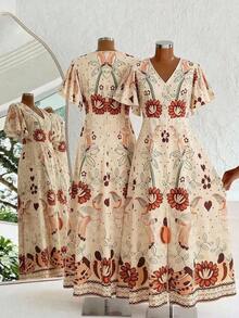 Vestido con abertura en el muslo, mangas de mariposa y botones delanteros para mujer - Multicolor - Ver 8