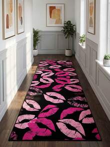1 pieza Alfombra larga lavable con estampado de labios negros y rosas, alfombra de pasillo personalizada, alfombra de pasillo, alfombra, alfombra larga, alfombra de área, alfombra, decoración del hogar, alfombra de área, alfombra de área de la sala de estar, decoración del hogar de la sala de estar, decoración de la habitación, alfombra lavable - Multicolor - Ver 2