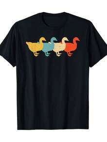 Camiseta Vintage de los 60s y 70s con Estampado de Ganso para Mujer - Camiseta de Cuello Redondo Suave de 100% 180gsm con Estampado Colorido de Aves Acuáticas, Top Casual de Manga Corta para Amantes de los Animales, Ropa de Uso Diario con Estampado Divertido - Negro - Ver 7