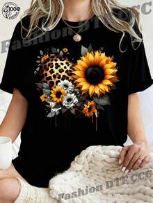 Una camiseta de manga corta para mujer, informal, elegante, ligera y holgada, adecuada para actividades al aire libre en primavera y verano. Hermosa, elegante, única y cómoda camiseta de manga corta para mujer con estampado de leopardo y girasol. Top holgado, moderno e informal, nueva camiseta estampada de moda para el verano, versátil, estilizante, cómoda, transpirable, adecuada para parejas. blusas para mujer,blusas casuales para dama,tops,, mujer premium,y2k,playeras de mujer curvy,ofertas y liquidaciones ropa mujer,playeras deportivas para mujer,,playeras de hombre, mujer,blusas>elegante G7WG - Negro - Ver 8