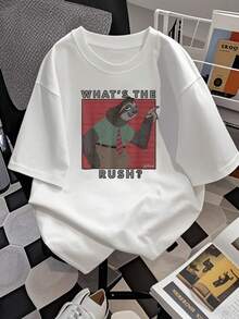 Imagen divertida de un perezoso con camisa y corbata transmitiendo una actitud relajada con la frase What's the rush reflejando humor y calma camiseta de mujer  casual cómoda y moderna para uso diario - Blanco - Ver 2