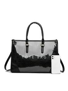 Multifunctional Travel Portable Fashion Bag With Detachable Shoulder Strap, Transparent Material, Women's Tote Bag For Work And Daily Commute - Black - View 4
