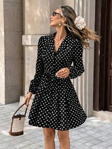 PariChic Vestido largo de manga larga de elegante color café con estampado romántico de rosas en todo el diseño, con cinturón de lazo, botones delanteros y un diseño elegante adecuado para otoño/invierno, primavera/verano, vacaciones, citas de San Valentín, cumpleaños, silueta evasé y vestido corto con mangas abullonadas, lindo y romántico - Negro - Ver 5