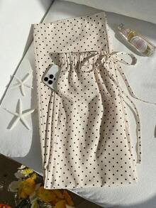Pantalones casuales anchos con cintura de corbata y estampado de lunares para mujer - Albaricoque 2 - Ver 6