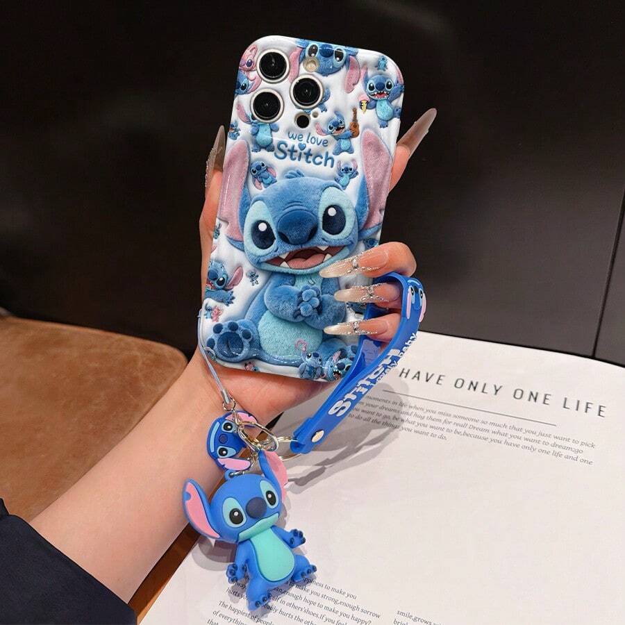 Disney Lilo And Stitch Phone Case : 3D Fluffy Pattern Border Protector Phone Soft Phone Case With A Free Cute Stitch Bracelet Chain Lanyard, Stitch, Lilo, Angel, For Apple 17 Promax 17 Pro 16 15 14 13 12 11 Pro Max XS Max X XR Soft Cover Summer Phone Case - trắng - Xem 1