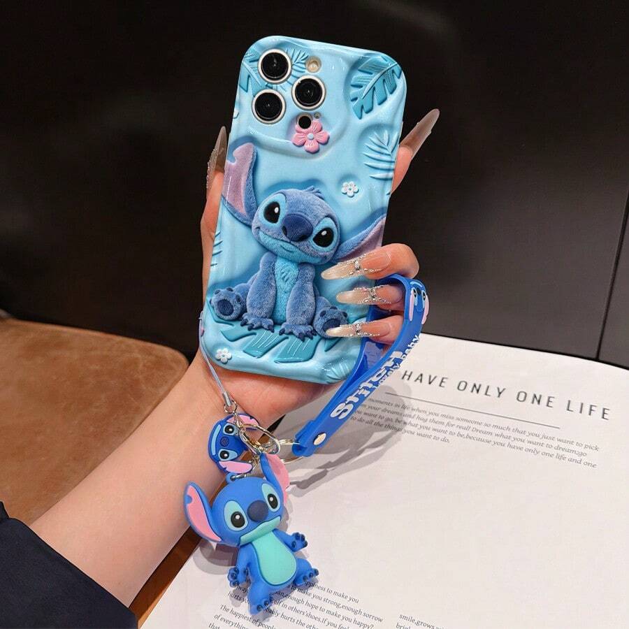 Disney Lilo And Stitch Phone Case : 3D Fluffy Pattern Border Protector Phone Soft Phone Case With A Free Cute Stitch Bracelet Chain Lanyard, Stitch, Lilo, Angel, For Apple 17 Promax 17 Pro 16 15 14 13 12 11 Pro Max XS Max X XR Soft Cover Summer Phone Case - trắng - Xem 1