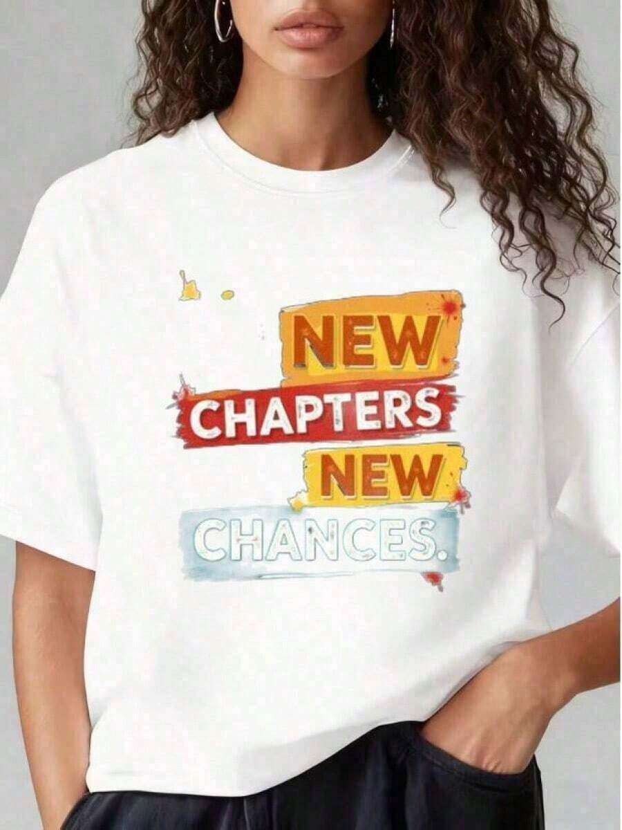 NUEVOS CAPÍTULOS Y NUEVAS OPORTUNIDADES - Camiseta de Diseño Artístico Dinámico, Camiseta Casual de Algodón con Cuello Redondo y Detalles de Salpicaduras de Pintura, Detalles de Números 12 y 365, Perfecta para Nuevos Comienzos, Oportunidades y Eventos de Celebración. Adecuada para primavera, verano y otoño. - Blanco - Ver 1