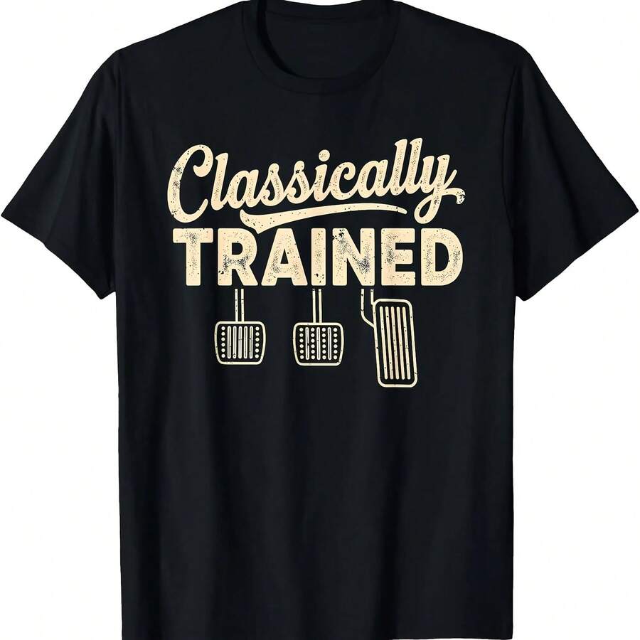 Humorous T-Shirt For Driving With Manual Pedals, Classic Style For Men And Women, Oversized Casual Summer Cotton T-Shirt, Novelty Streetwear - 款式 - 查看 1