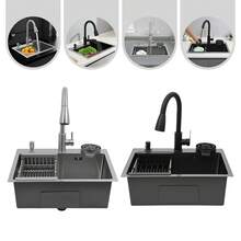 Küchenspüle Einbauspüle Set 55*40*20 cm Edelstahl Einzelbecken-Spüle mit Wasserhahn für Küchen Restaurants Multifunktionsspüle mit Seifenspender und Tassenwascher - 55 x 40 x 20 cm - Übersicht 6