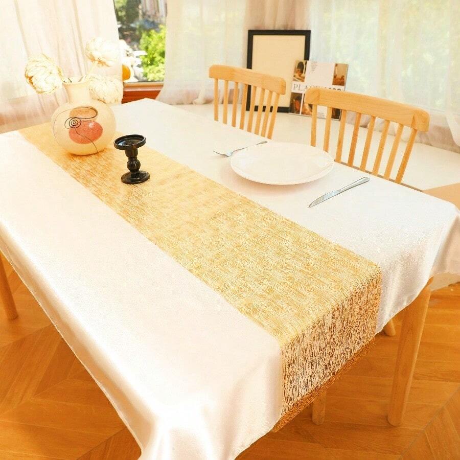 1 Roll Polyester Gold Foil Streamlined Table Runner, Exquisite Solid Color, Warm And Elegant, Suitable For Teenager And Adult Bedroom Concealment, Decoration, Beautification And Adornment. - View 1