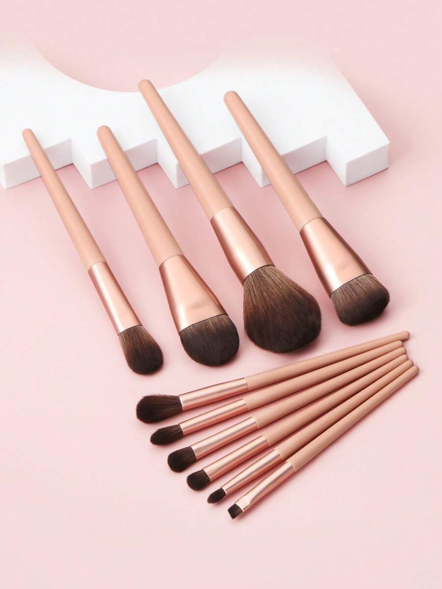 Bộ 10 cọ trang điểm cán vàng hồng, bao gồm cọ nền trang điểm mặt, cọ kẻ mắt, cọ phấn phủ lớn, cọ tạo khối vát, cọ tán phấn mắt. - Hồng - Xem 1