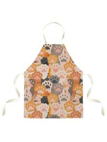 1pc Cute Cat Paw Print Single-Sided Apron, Unisex Home Kitchen Neck-Tie Apron, Household Cooking Protective Apron - Multicolor - View 7