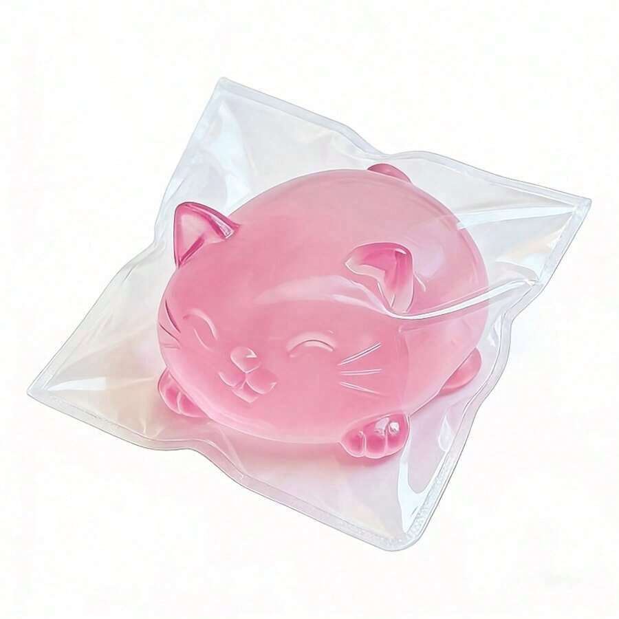 A Color Random Cute Maltose Cat Head Squeeze Toy, Soft Slow-Rebound TPR Stretchable Toy, Beautiful And Portable, Ideal For Birthday And Holiday Gifts, Classroom Prizes, Mischievous Cat Design, Slow-Rebound Material - Màu hồng trong suốt - Xem 1