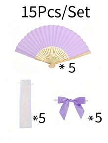 1/3/9/15/30/60件組 夏季紫色系列婚禮禮物扇子套組，女士摺扇，綠色蝴蝶結，透明沙包，婚禮派對裝飾，適合新娘禮物、生日派對伴手禮 - 彩色 - 查看 13