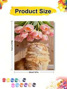 40x50厘米/16x20英寸 猫与粉色郁金香 DIY数码油画画布，手工制品，家居装饰，节日礼物 - 40*50厘米 - 查看 8