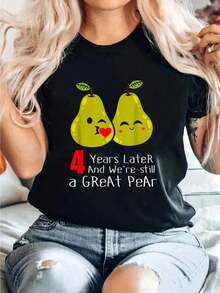 Cotton Funny Couple T-Shirt With 4th Wedding Anniversary Gift, Casual, Round Neck And Short Sleeve, Comfortable For Spring And Summer, Women's, % Cotton. Women's Blouses Shirt - 黑色 - 查看 8