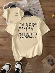 Limited Edition Printed T-Shirt For Women | I'm Not Perfect, Fashionable White T-Shirt For Spring/Summer, Casual, Round Neck And Short Sleeve - Nude - 查看 7