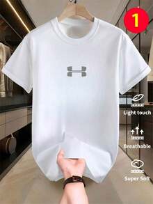 Men's Crew Neck Cropped T-Shirt, Loose-Fitting And Versatile With A Fun Print Design That Brings Joy. Ideal For Vacations, Travel, And Recreational Activities. Soft, High-Quality Fabric Offers Maximum Comfort. - 白色的 - 查看 1