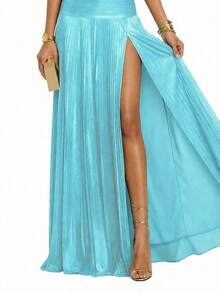 Elegant Fitted Halter Neck Dress With Open Back And Defined Waist, Perfect For Spring 2026 - Lake Blue - View 3
