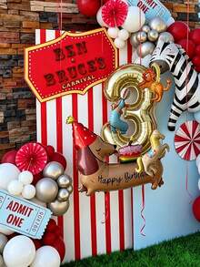 Matte Cake Sausage Dog Zebra Carnival Decor Set, Light Gold Number 0-9 Foil Balloons, Small Circus Lion, Carousel, Sea Lion Foil Balloon, Suitable For Circus Themed Birthday Party, Party Decorations, Holiday Decorations, Circus Event Decor, 1st Birthday Background, Photography Props, Decorative Items - Carnival Dog - View 7