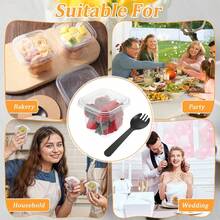 300Pcs Square Clear Disposable Dessert Cups With Lids Spoons & Forks, 10oz 12oz Leak Proof Stackable Plastic Food Containers, Transparent Mousse Pudding Ice Cream Fruit Snack Cups For Party Wedding Birthday Banquet Home Use - W10-8 - View 7