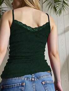 Parte superior de tirantes para mujer con aplique de encaje - Verde - Ver 2
