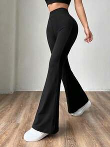 Pantalones de mujer negros tejidos ajustados y acampanados, de moda y versátiles - Negro 3 - Ver 5
