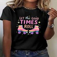 One Piece, Classic And Versatile, Pure Cotton Short-Sleeved T-Shirt Ideal For Any Season. For Women, Making Wonderful Moments Keep Coming. Printed, Modern Style - 黑色 - 查看 2