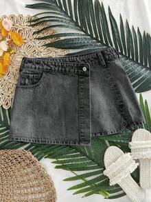 Minifalda vaquera casual con bajo asimétrico para mujer - Gris - Ver 1