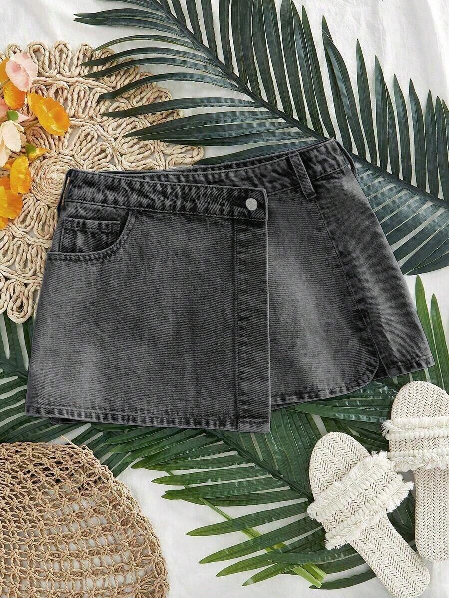 Minifalda vaquera casual con bajo asimétrico para mujer - Gris - Ver 1