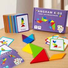1 Set Kids Color Wooden Tangram Puzzle With 60 Double-Sided Challenge Cards, Montessori Geometric Shape Building Block Toy, Logical Thinking & Creativity Educational Puzzle, Ideal Birthday & Holiday Gift For 3-8Y Boys Girls - Multicolor - View 6