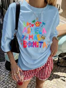 Spanish Grandma T-Shirt, Regular Fit, Latina Grandma Graphic Tee, Comfortable Short Sleeve T-Shirt With Family Slogan 2026, Casual Gift Collar, Summer White - 賽萊斯特 - 查看 5