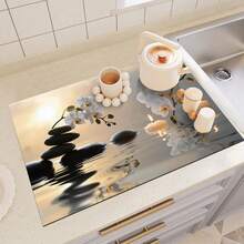 1pc White Orchid & Black Pebble Reflection Absorbent Pad, Creates Ambiance, Suitable For Dining Table And Cafe, Multi-Purpose Drainage Mat, Home Gift, Desktop Decor - XYLSD-374 - View 6