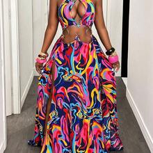 BamGlam Women's Colorful Sunset Print Maxi Dress - Multicolor - Ver 8