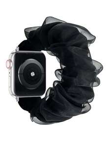 Huastonband 1條編織彈性尼龍透氣舒適運動手錶錶帶 女款 適用於Apple Watch 38/40/41mm, 42/44/45/46/49mm，適用於Apple Watch配件 Ultra3/2/1/Se/S11/S10/S9/S8/S7/S6/S5/S4/S3/S2/S1，適合戶外運動健身年輕時尚男女夏季海灘配件度假禮物 - 黑色 - 查看 3